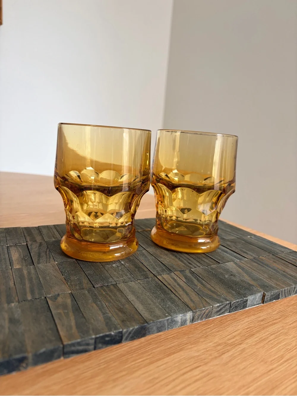 Amber Textured Glass Tumblers - Set of 2